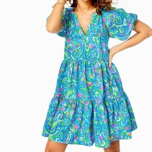 NWT lilly pulitzer seabreeze blue hey gull friend shannon sleeve dress size XL